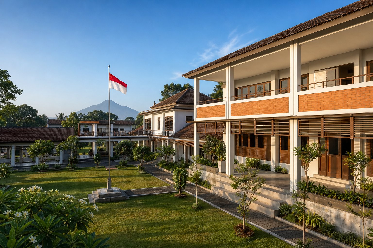 Gedung dan halaman SMP Laras Cendekia pada pagi hari
