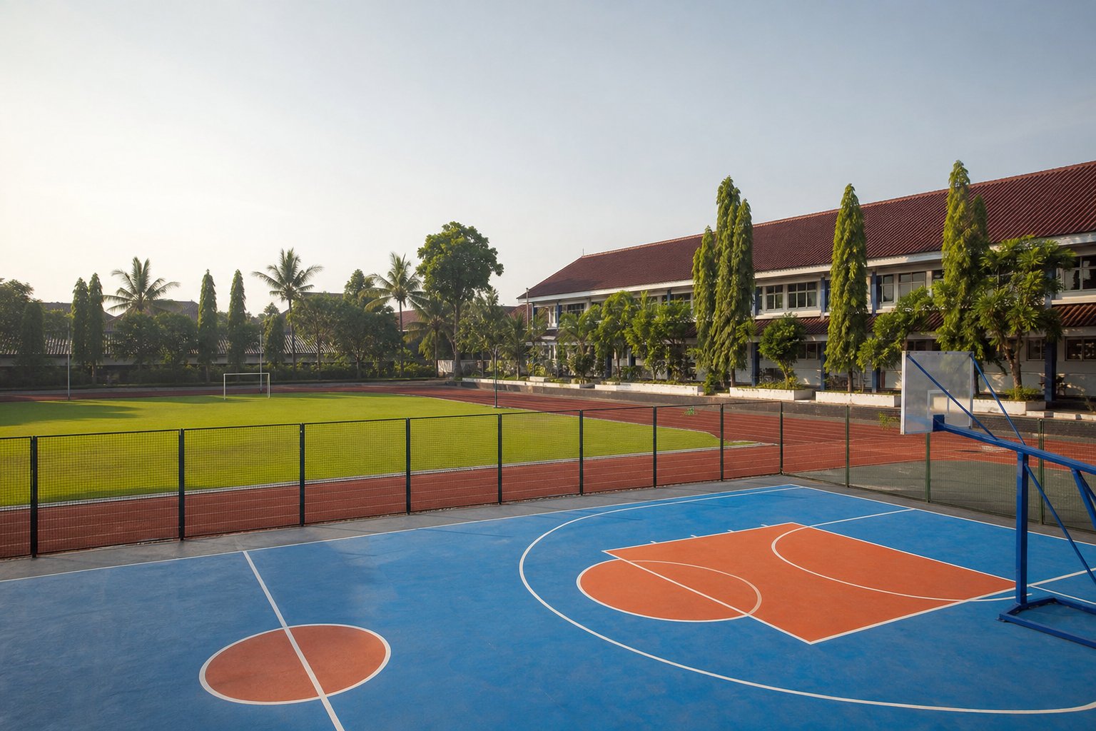 Lapangan basket dan area olahraga sekolah
