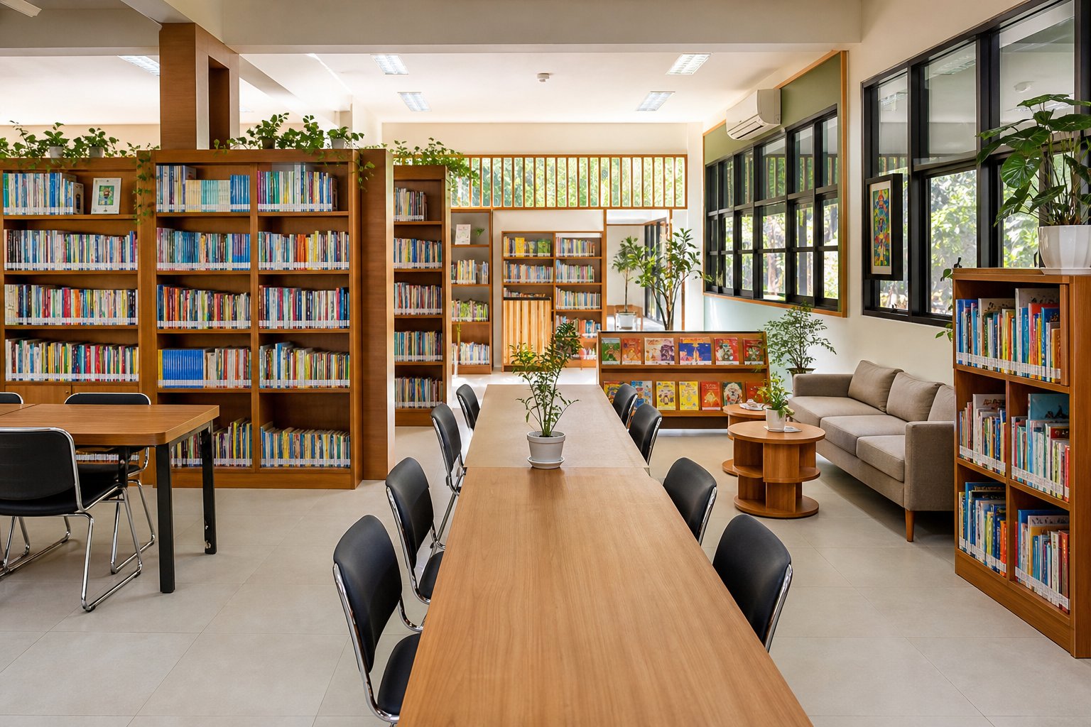 Perpustakaan sekolah yang terang
